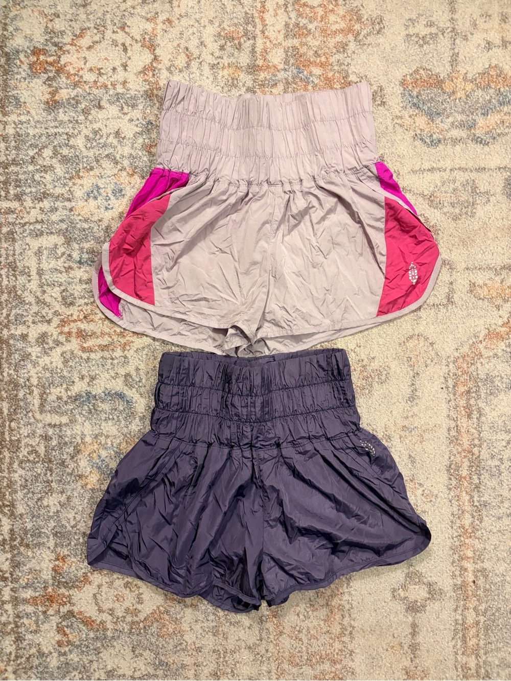 Girls High-Waist Active Shorts Set in Light Gray, Pink & Navy